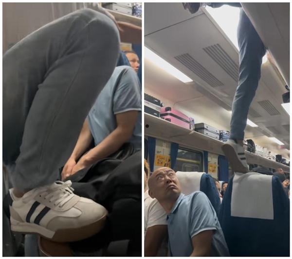 男子躺在火车行李架上 官方回应：行李架只能放行李